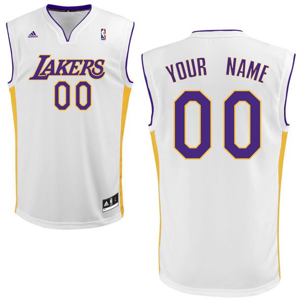 Men Adidas Los Angeles Lakers Custom Replica Alternate White NBA Jersey